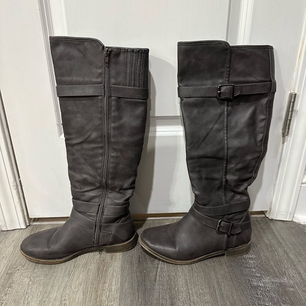 Grey wide calf boots